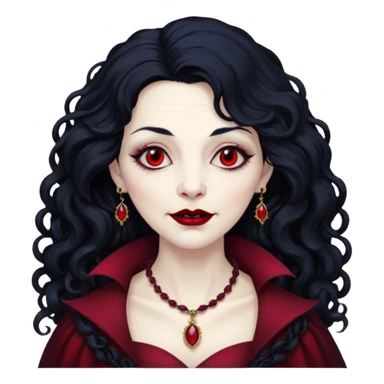 old Vampire lady Pale queen with ruby necklace, curly black long hair sticker