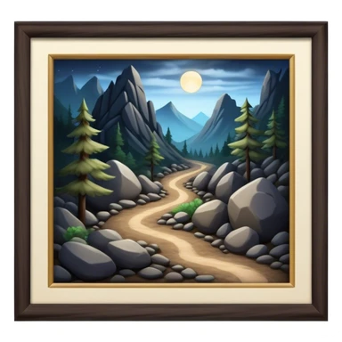 mountain crossroads trails with rocks  two trails—one illuminated,, and one shrouded in darkness, representing reaction.  sticker