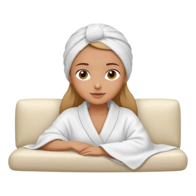 spa A contented and relaxed girl with a towel on her head in a white robe lies on a couch. The icon displays the couch and the girl in full three-quarter view. sticker