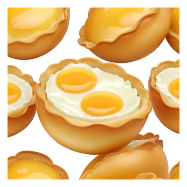 3D rendered crispy Hong Kong egg puffs (港式鸡蛋仔) with slight char marks, perfectly golden with darker spots, authentic egg-shaped bubbles, hyper-realistic texture, glossy finish sticker