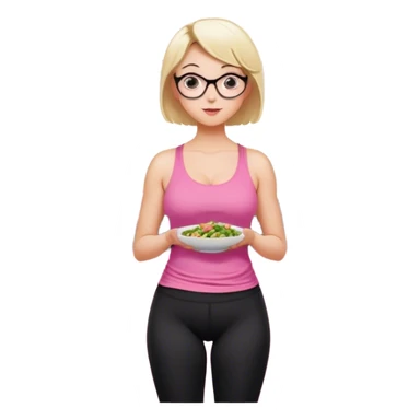 View from knees up, view from the back, fair skinned woman, thick milf, short blond hair, small reading glasses, cooking dinner in kitchen, pink loose tank top, showing natural B cup breast shape SFW, black yoga pants, large curvy booty sticker