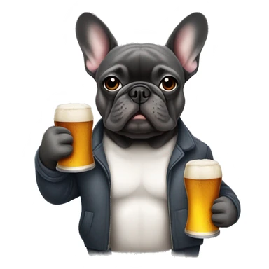 French bulldog dark grey holding a beer sticker
