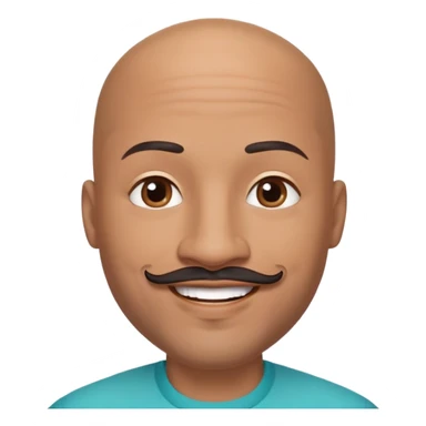 Oxumarê as a very happy smiling 37-year-old bald Black man with smooth oval head, indigenous facial features, mustache with goatee (no hair on sides of face), contour from chin to lips, and a beauty mark on left side below lip, Memoji style sticker