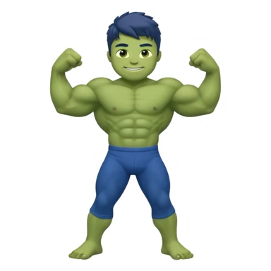 Kid Hulk flexing arms, full body, long blue pants, and smiling sticker