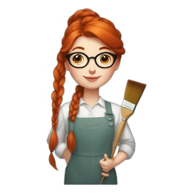 Redhead Artist painter girl with big round glasses, a thick braid a brush sticker