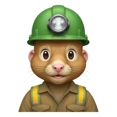 a mole rat, green helmet, headlamp, worker cloth sticker