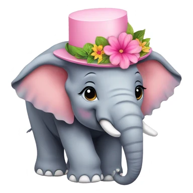 Elephant wearing a pink hat with flowers sticker