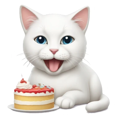White cat eating cake  sticker