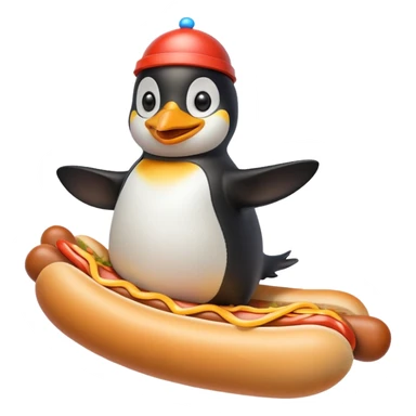 Penguin riding a hotdog sticker