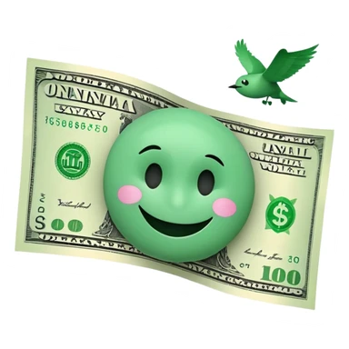 flying dollar banknote with a sad smiley face, dynamic, expressive style similar to 💸 emoji sticker
