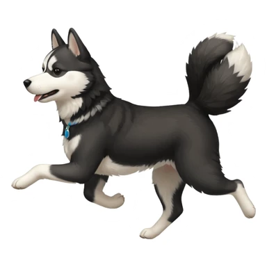 a black and white husky dog running towards the left facing left side profile sticker