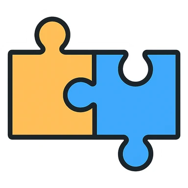 puzzle icon with two connected pieces, geometric, modern sticker