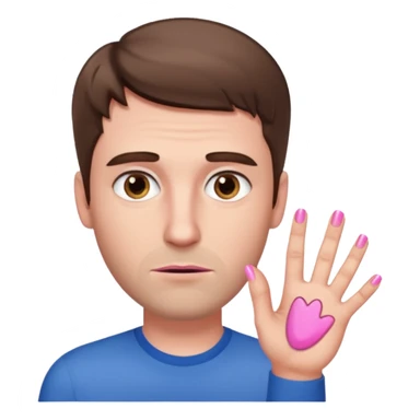 White man with short brown hair, long face, and pink nails looking sassy sticker