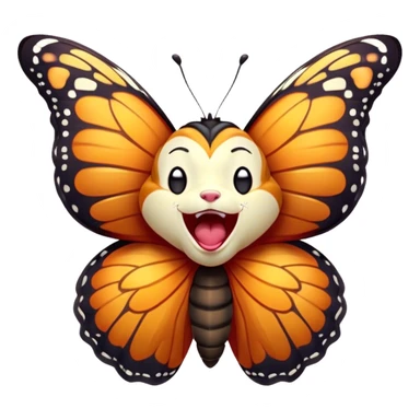 Cinematic Realistic Cute Yawning monarch Butterfly Portrait Emoji, Head tilted slightly with a dramatic, wide-open yawn, showcasing soft, downy ruby wings with gentle droop and half-closed, drowsy eyes rendered in exquisite natural detail, high shine, relaxed yet expressive, styled with a dash of delicate floral charm, soft glowing outline, capturing the essence of a sleepy yet affectionate red butterfly that appears ready to rest its vibrant wings in quiet slumber! sticker
