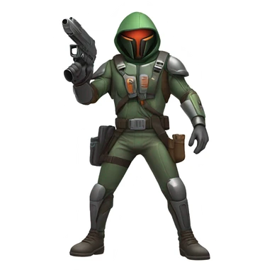 Martian Bounty Hunter aiming gun at the camera, full body sticker