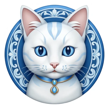 White and blue Cat art nouveau sticker