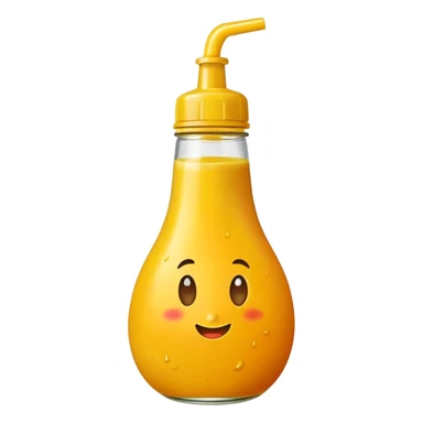 A mango with mustard on it with the mustard bottle saying 67 BOI sticker