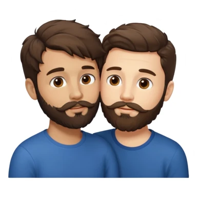 Two men kissing, one with a beard and a brunette with short hair and another with brown and wavy hair and a beard sticker