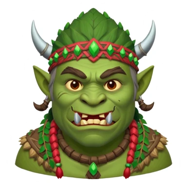 Christmas fantasy orc icon, winter feast chief theme, tribal ornaments, joyful brutal expression, festive winter atmosphere, stylized emoji portrait, male/female variant
 sticker
