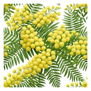 Cinematic Realistic Acacia Emoji, Bright and cheerful, with clusters of fluffy yellow flowers blooming along delicate branches. The wattle’s soft, fern-like leaves sway in the breeze, radiating a sense of warmth and joy. Soft glowing outline, capturing the essence of Australian sunshine, warmth, and beauty in a vibrant acacia tree! sticker