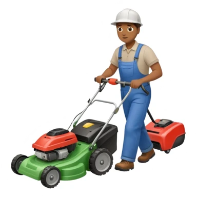 Maintenance worker
with lawnmower, full body, walking sticker