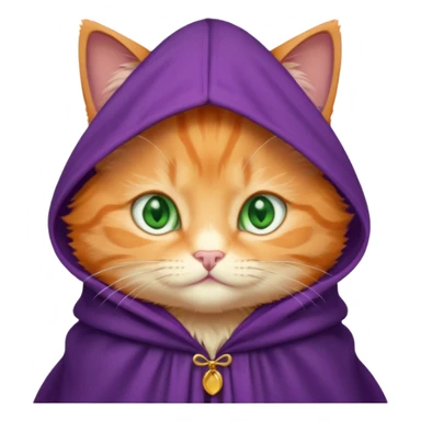 baby orange cat green eyes, in purple cloak sticker