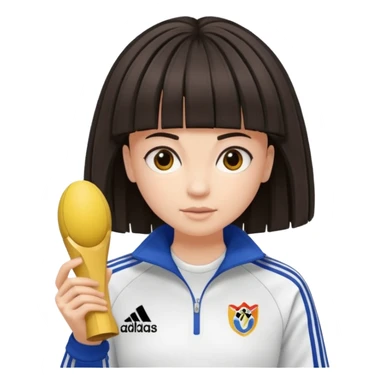 Crie um emoji de uma menina gordinha com o cabelo vermelho longo com uma franja reta casaco de gola alta da adidas sticker