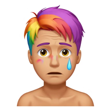 man crying with colored lgbt hair sticker