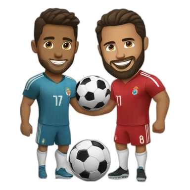 litlle brown man with a beard playing football with tall Cristiano Ronaldo sticker
