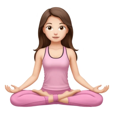 brunette girl with long hair and light brown eyes practicing yoga dressed in light pink sticker