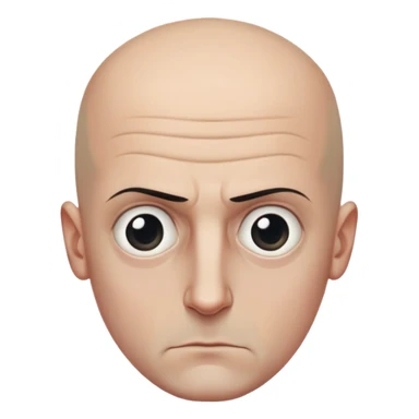 Steven Miller, bald, intense scowl, very narrow rectangular head, bottom lip sticking out, eyelids nearly shut and drooping on the outer sides, extremely dark areas around eyes sticker