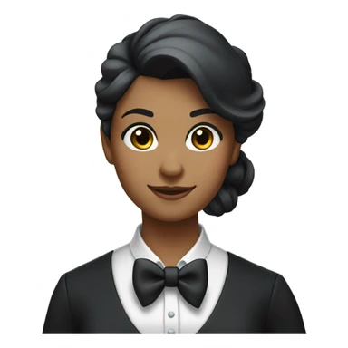 a female butler with a professional and elegant demeanor. She has her hair neatly tied in a ponytail and wears a classic butler uniform, including a tailored vest, crisp white shirt, and bow tie. sticker