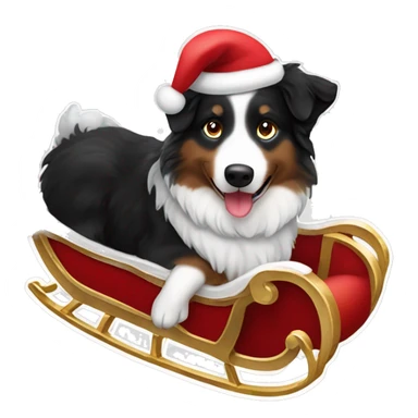 Black tri Australian shepherd in Santa’s sleigh sticker