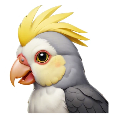Cinematic Noble Cockatiel Portrait Emoji, Poised and regal, with a slender, delicate build and a beautifully groomed grey fur accented by vibrant yellow cheek patches and a graceful crest, deep-set soulful dark eyes, Simplified yet sharp and sophisticated features, highly detailed, glowing with a soft, dignified glow, high shine, intelligent and charming, stylized with an air of elegance, focused and attentive, soft glowing outline, capturing the essence of a watchful and confident avian companion, so majestic it feels as though it could flutter out of the screen with effortless authority! sticker