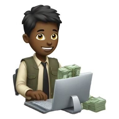 boy with a lot of money using computer sticker
