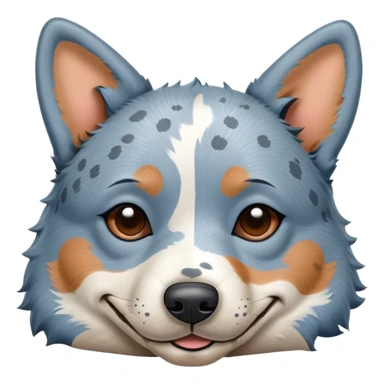 Meme-Worthy Cute Sleeping Blue Speckle Australian Cattle Dog Portrait Emoji, Head resting peacefully with a contented smile, showcasing a robust build and a luxuriously soft blue speckle Fur, eyes shut in a serene nap, Simplified yet hilariously adorable features, highly detailed, glowing with a soft, drowsy light, high shine, relaxed and utterly lovable, stylized with an air of playful laziness, bright and heartwarming, soft glowing outline, capturing the essence of a comically sleepy herder, so meme-worthy it feels like it could instantly become the next viral sensation of adorable slumber! sticker