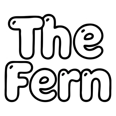 Add a black outline to the green extra puffy bubble letters that say 'The Fern', keeping the whimsical and lighthearted style with a transparent background. sticker