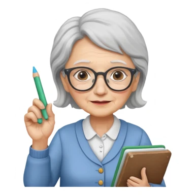 woman teacher, old, wearing glasses, hold chalk on hand sticker