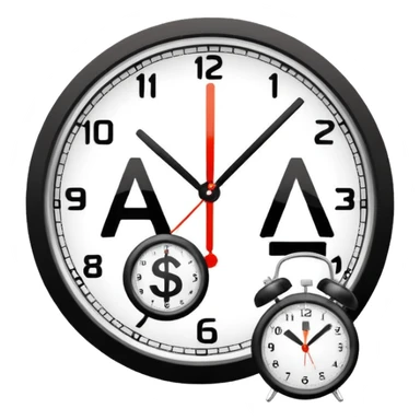 Minimal flat icon, tax money symbol with ruble sign, combined with a clock showing delayed payment, clean vector style, simple geometric shapes, monochrome, no text, no gradients, white background, clear outline, infographic icon sticker