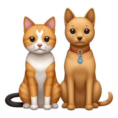 Minimalistic flat vector icon, iOS style, thin black contour on white background. Cat and dog sitting together. Clean, no text, no shadows. sticker