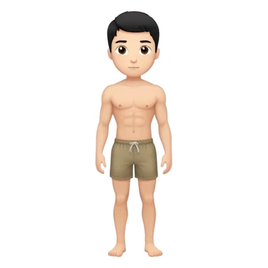 young white man with short black hair, shirtless, muscular, full body without shoes sticker