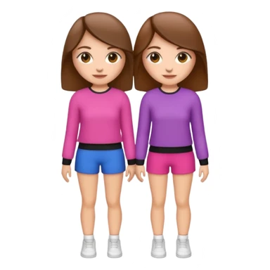 👯‍♀️ generate this emoji, as two white girls, bffs, the same pose but maybe the outfit cuter. we are models. both with brown hair sticker