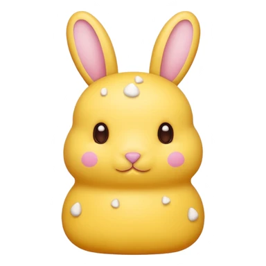 peeps bunny all yellow with three brown dots for eyes and nose no hair no pink sticker