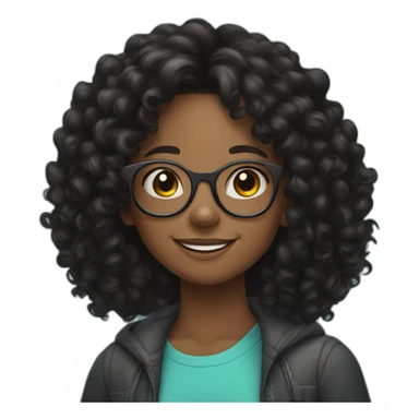 smiling black teenager girl with long black curly hair and round glasses sticker