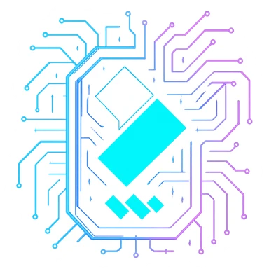 Transform the Wondershare Filmora logo into a cyberpunk style with the main shapes (teal, white, and dark blue) fully filled in and bold—no transparency or empty space inside the logo. Overlay or surround the solid shapes with a strong neon blue and pink glow and circuit patterns, but keep the core logo vibrant, solid, and fully colored in. Only the area outside the logo should be transparent. The icon should look alive, with a strong neon glow and cyberpunk circuit effects, matching the rest of the set. Avoid 3D shading and keep the style flat and futuristic. sticker