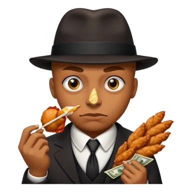 Gangster with money signs for eyes eating a chicken wing  sticker
