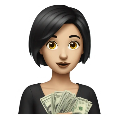 hyperrealist caucasian girl black short hair holding money sticker