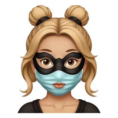 bun haired woman with mask sticker