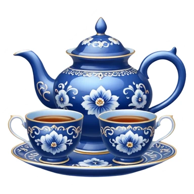 blue porcelain tea set  sticker