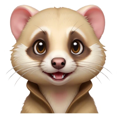 Cinematic Comical Ferret Portrait Emoji, Head tilted dramatically with an exaggeratedly shocked expression, featuring a slender, wiggly body and a distinct ferret head with a pointed snout and small ears, with wide, hilariously expressive eyes full of humorous disbelief, Simplified yet hilariously expressive features, highly detailed, glowing with a slightly sassy natural glow, high shine, dramatic yet playful, stylized with an air of quirky charm, soft glowing outline, capturing the essence of a meme-worthy ferret that looks ready to scamper into viral fame! sticker